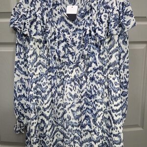 Stylish Blue and White Ruffle Casual Dress